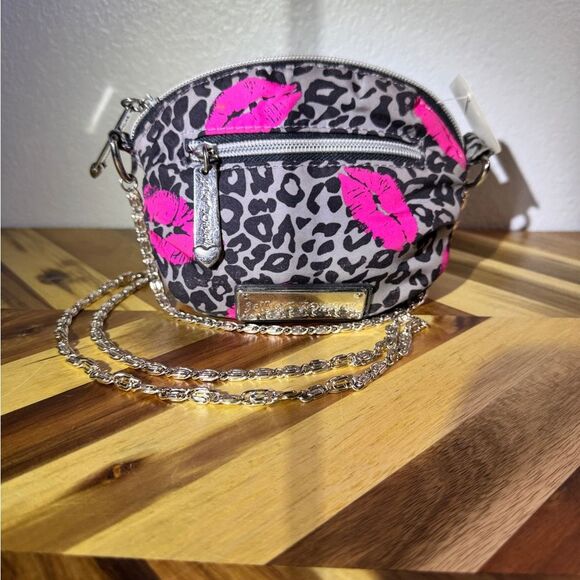 2/$40 Betsey Johnston Pink and Gray Leopard Print Crossbody Bag EUC - Picture 1 of 8